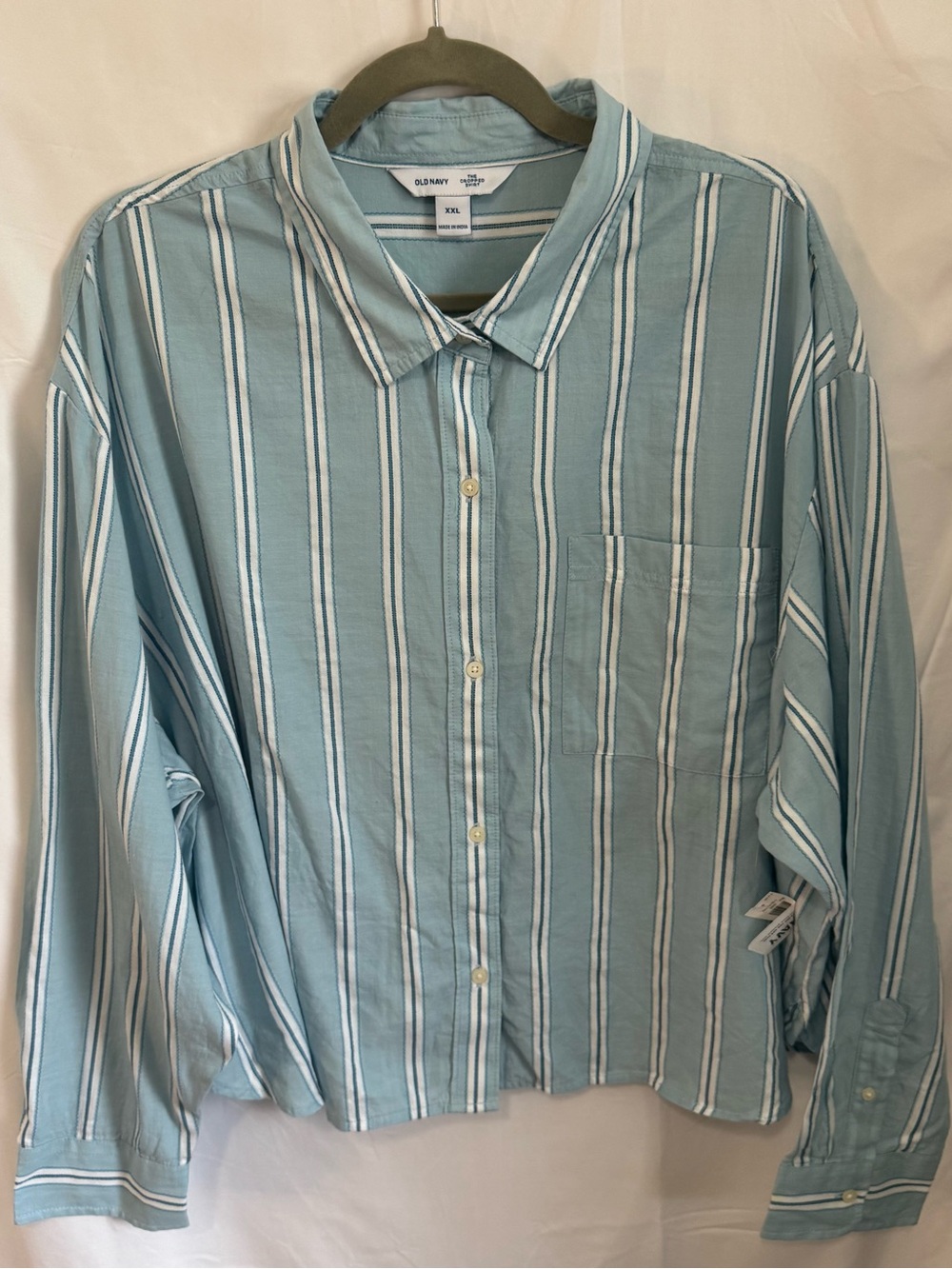 Old Navy Women’s Nautical Coastal Blue & White Vertical Stripe Button-Down Shirt